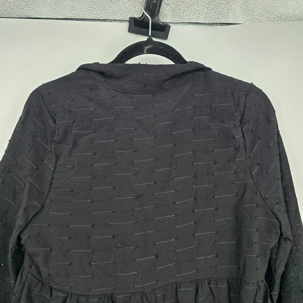 Pomander Place Black Tiered Mini Dress Long Sleeve Dobby Clip Dot Small Y19560T - Picture 4 of 11